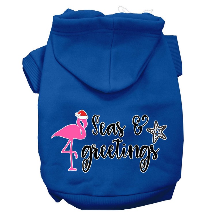 Seas and Greetings Screen Print Dog Hoodie Blue L